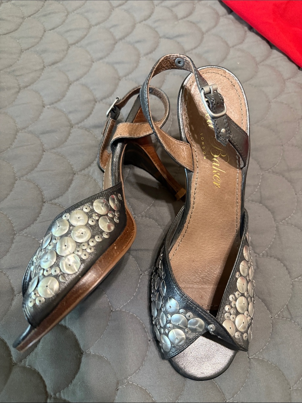 Ted Baker London Black Slingback Heels with Iridescent Shell Accents